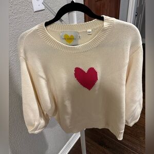 Heart Motif Cream Sweater